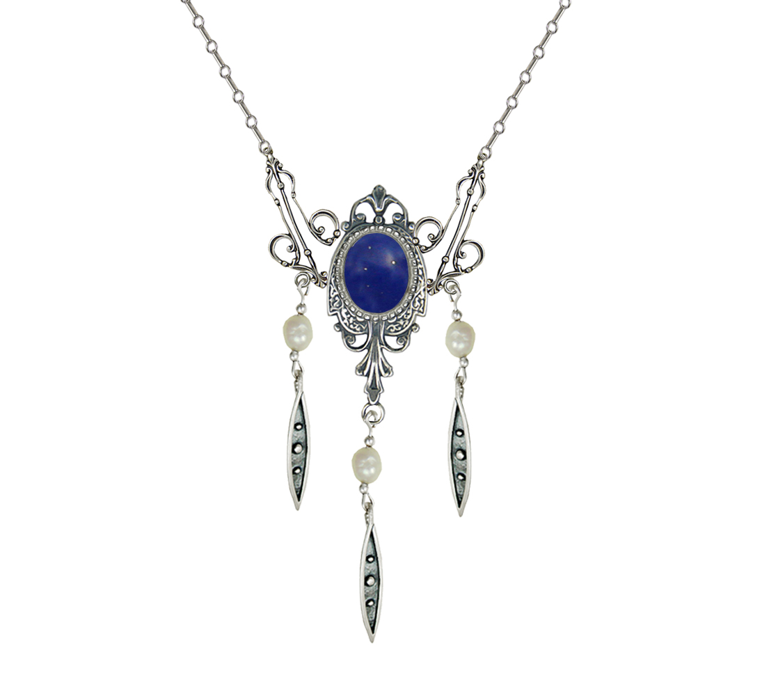 Sterling Silver Victorian Necklace With Lapis Lazuli